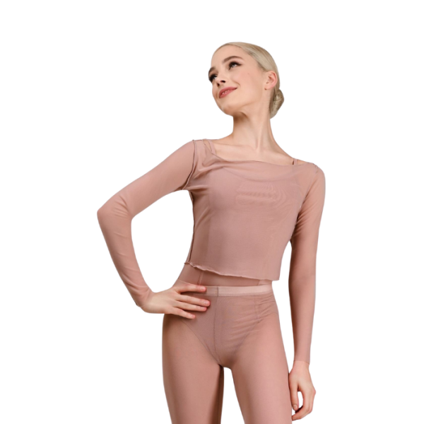 Топ женский длинный рукав сетка MIRALI LESSON#1 LST80Mx (Коралловый миндаль, XS-S)