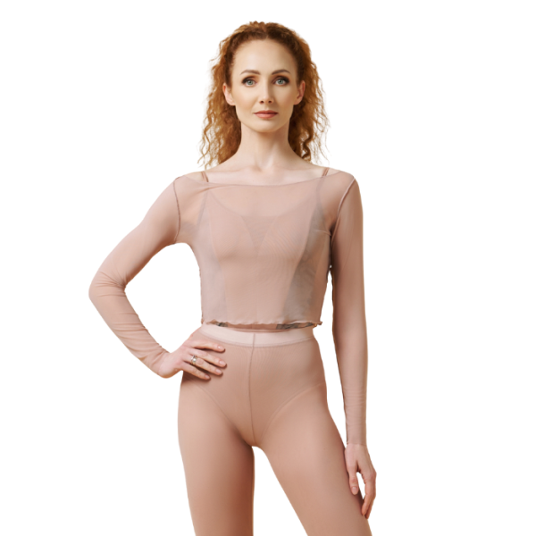 Топ женский длинный рукав сетка MIRALI LESSON#1 LST80Mx (Коралловый миндаль, XS-S)