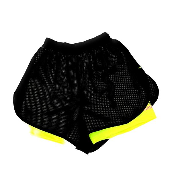 Шорты двойные RG Maniya SH-401 (48 (M), Черный и (Желтый Неон) Radience)